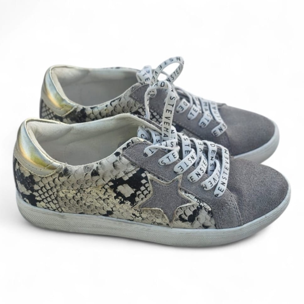 Steve Madden Snake Print Sneakers with Gray and Gold Accents
